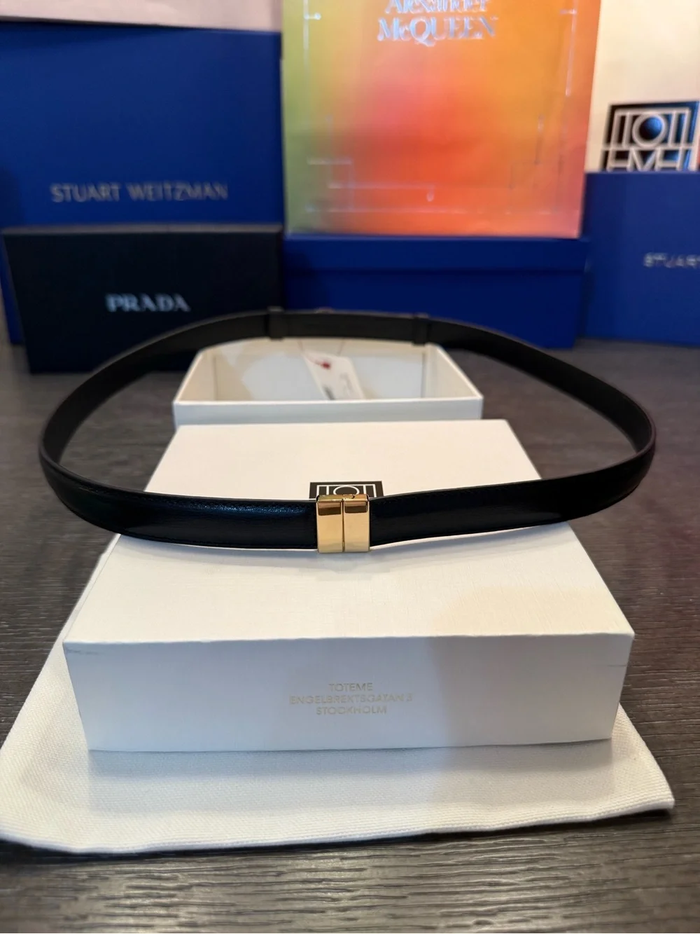 Toteme Black Leather Belt with Gold-Tone Buckle